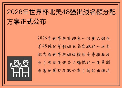 2026年世界杯北美48强出线名额分配方案正式公布